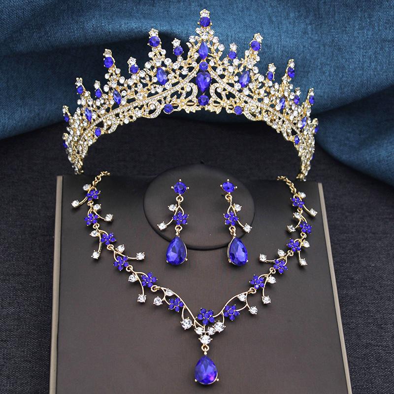 3Pcs Sets Princess Crown Bridal Jewelry Sets for Women Tiaras and Choker Necklace Earrings Wedding Dress Bride Jewelry Set