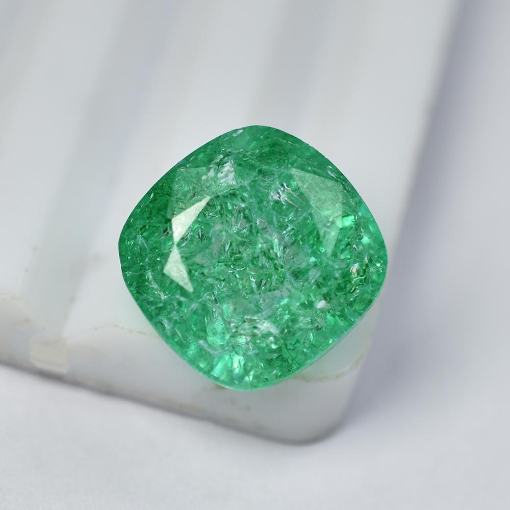 12.40 Ct Square Cushion Natural Green Emerald A++ Certified Loose Gemstone
