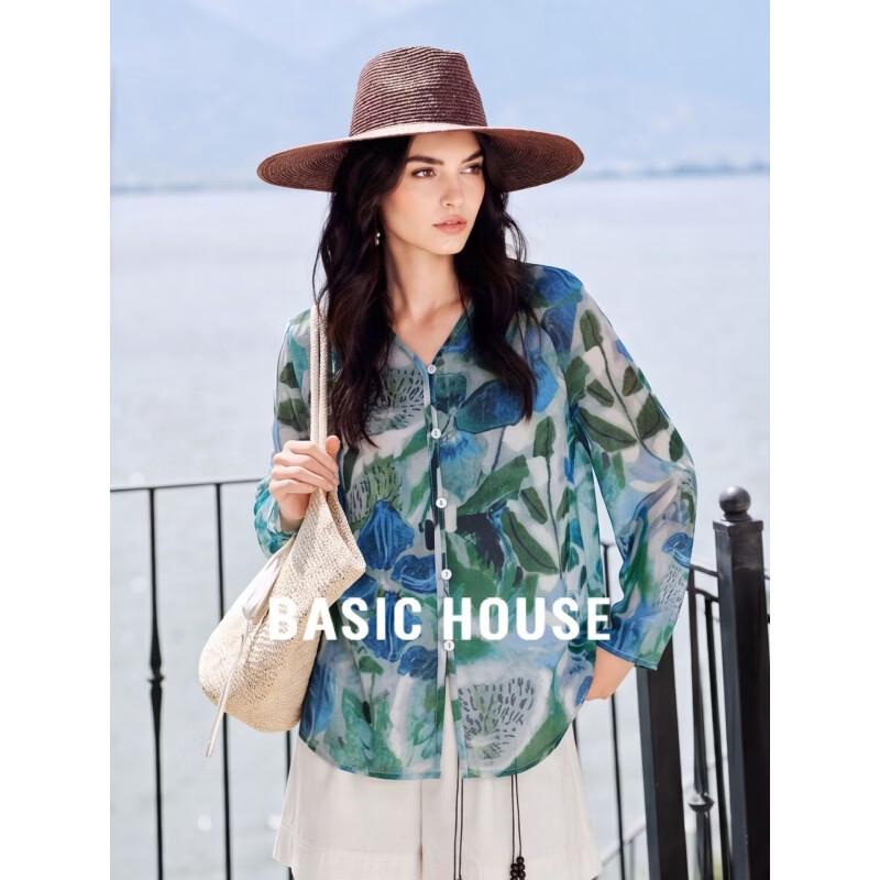 Basic House French Floral V-Neck Blouse L