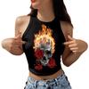 Halloween women's top new skull digital printing sleeveless off-the-shoulder short vest women's clothing