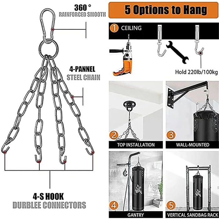 bokszak - 15 STUKS Bokszakophanging 100cm - 360° Rotatie - Kit 15 stuks - PU Leer & Oxford