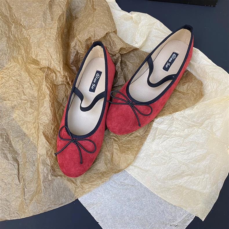 Fashion IPPEUM Ballerina Shoes Satin Round Toe Mary Janes Flannel Ballet Flats For Women