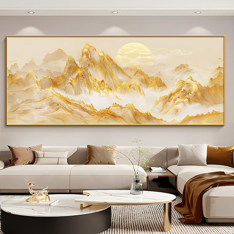 Golden Mountain Luxury Wall Art: Modern Sofa Backdrop for Living Room or Office