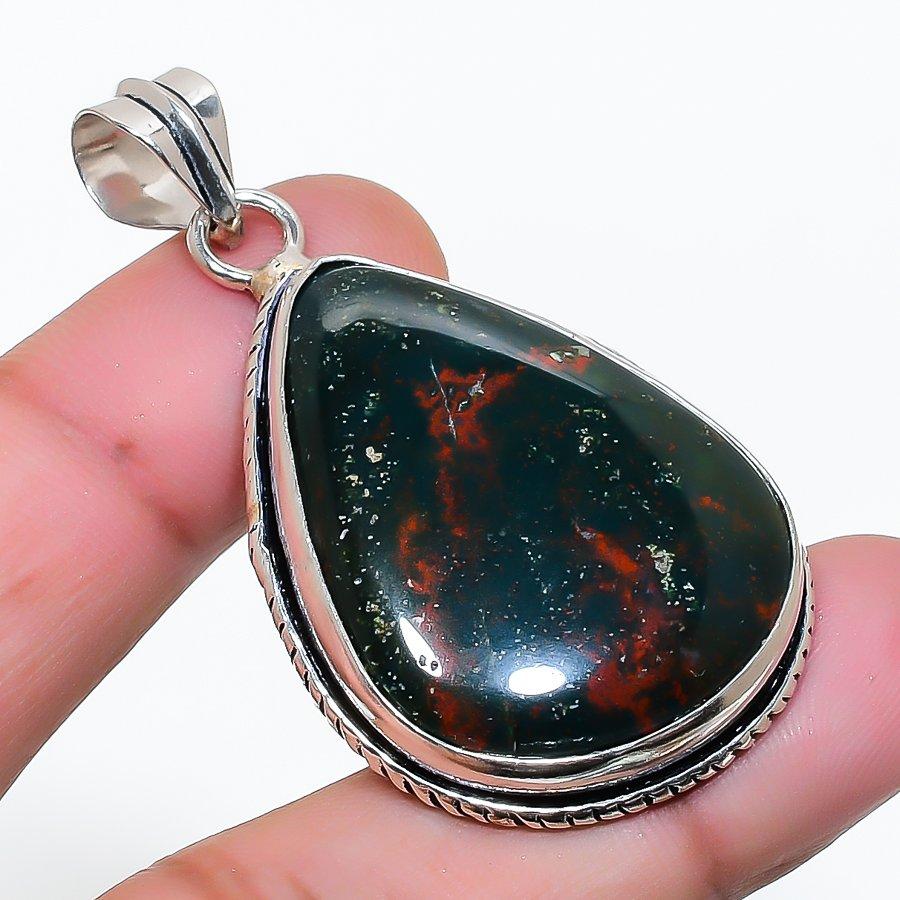 Natural Bloodstone Gemstone Handmade 925 Sterling Silver Pendant 1.97  AP-14774