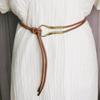 Brown Thin Leather Waist Belt Vintage Smooth Gold Buckle Adjustable for Female Cocktail Party Wear