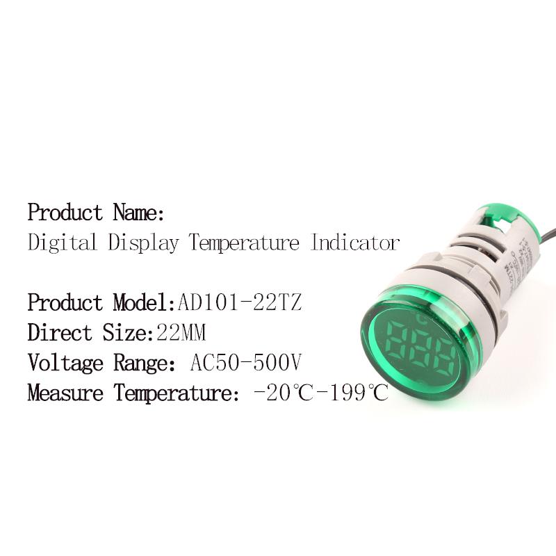 22mm Round Square LED Digital Thermometer Signal Lights Temperature Meter Detector Sensor -20-199 Celsius 50-500V AC