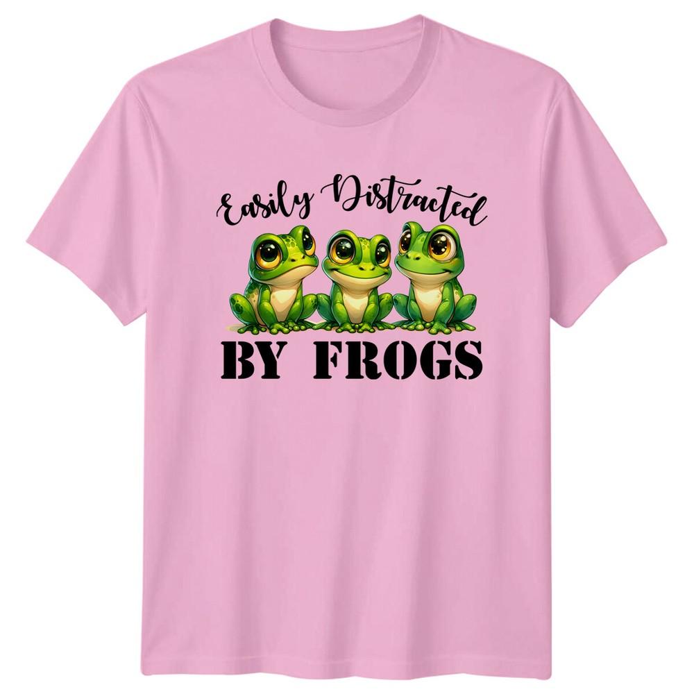 Easily Distracted By Frogs Cartoon Animal Pun Graphic TShirt