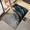 Sky Blue Gold Crack Marble Bath Mat Quick Dry Entryway Rug Natural Stone Golden Line Abstract Minimal Bathroom Floor Mat