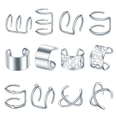 Non-Piercing Cartilage Ear Cuff Collection, 12 Pieces Women's Clip On Earrings for Club Party Statement Look