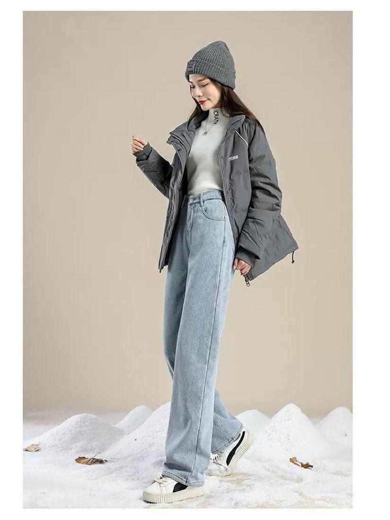 High-Waisted Wide-Leg Jeans with Velvet Lining for Women - Autumn/Winter Collection