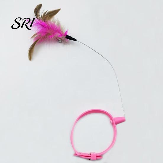 Cat Toy for Stress Relief Collar Feather Interactive Wand Hands Free Mental Stimulation Teaser with Bell Adjustable Indoor Kitty Solo Play Self-play