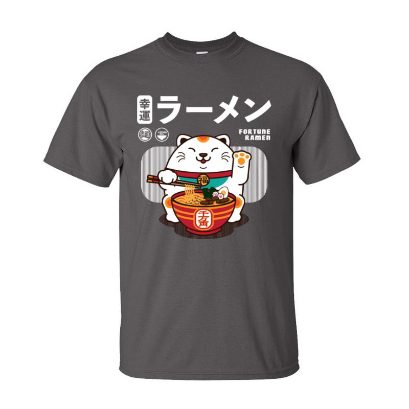 Fortune Ramen 100% Baumwolle Herren Kurzarm T-Shirt Normales Sommer/Herbst T-Shirt Sweatshirts Niedliches Katze Nudel T-Shirt