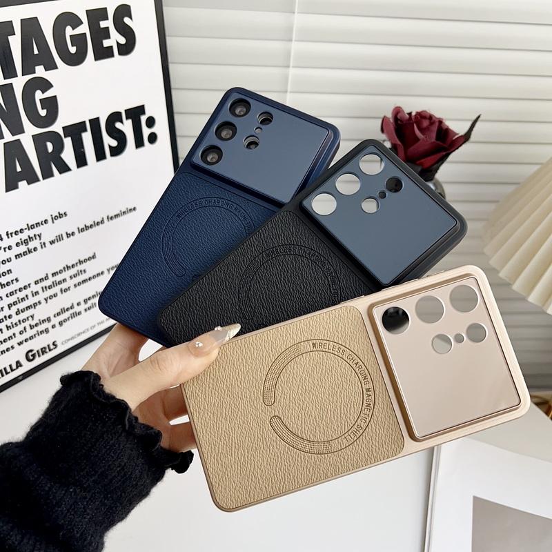 Magnetic For Magsafe Slim Leather Skin Case For Samsung S26 Ultra S25 FE S24 Plus Hybrid PU+PC Matte Shockproof Hard Cover Cases