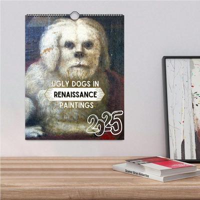 Ugly Dog In Renaissance Calendar 2025  Funny Dog Creative Ugly Puppy Calendar Wall Hanging Calender Gift For Dog Lovers