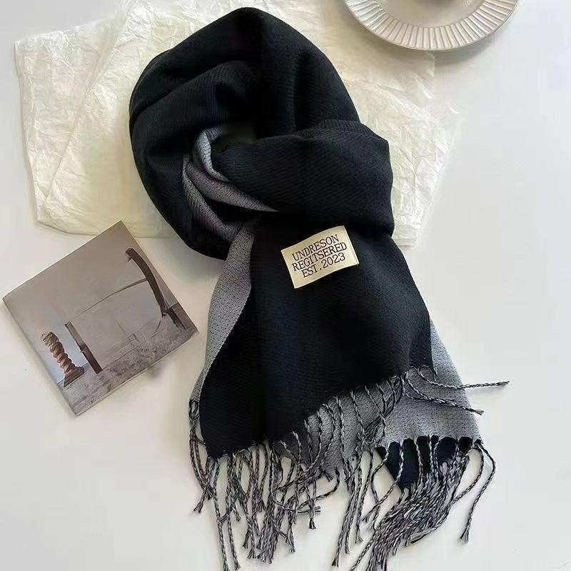 Autumn and Winter Korean Version of The Solid Color Imitation Cashmere Double-sided Tassel Scarf Female Thickened Student Dual-use Shawl Trend