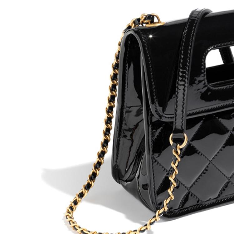 Chanel 23s Diamond Pattern Chain Leather Chain Patent Leather Material Gold Hardware Handheld Messenger Bag Mini Female Black