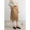 Mixiu Workplace Belted Khaki A-Line Midi Skirt