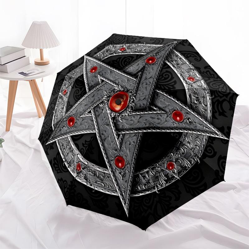 1pc Witchcraft Symbol Automatic Folding Umbrella, Lightweight Retractable Compact Travel Umbrella, 8-Rib Sturdy Frame059