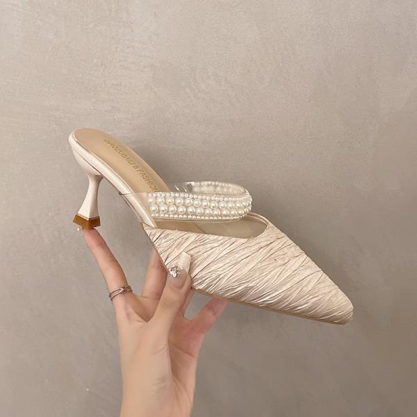 Fashion Square heel Shoes Woman 2025 Female Slippers Loafers Luxury Slides Med Thin Heels Jelly Flip Flops Cover Toe Block New Designer