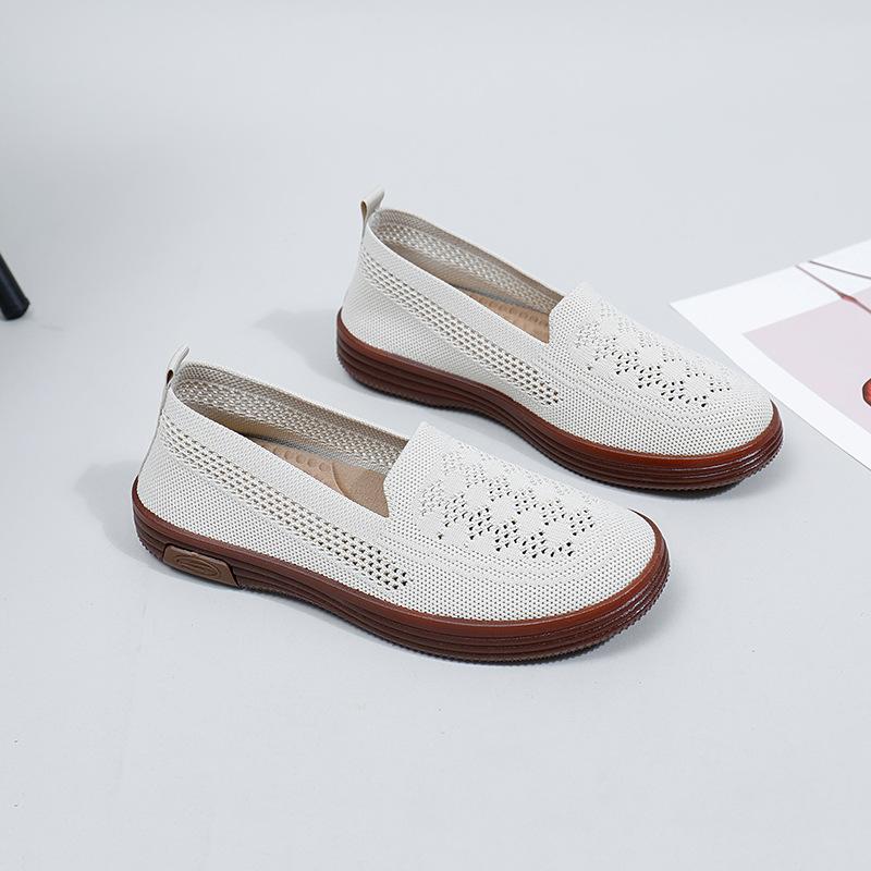 

Женские повседневные низкие кеды на плоской подошве, летние дышащие вязаные сетчатые лоферы, легкие прогулочные туфли с круглым носком, нескользящая обувь Dreey, рабочая обувь на плоской подошве для женщин 40 бежевый