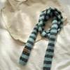 Black Grey Stripe Women Long Scarves Cotton Slim Decorative Neckerchief Warm Neck Knitted Thin Scarf Fashion Streetwear