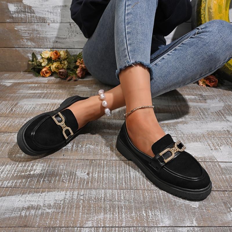 Thick-soled Women's British Small Leather Shoes Women's Autumn New Retro Metal Buckle One-pedal Thick-heeled Single Shoes
