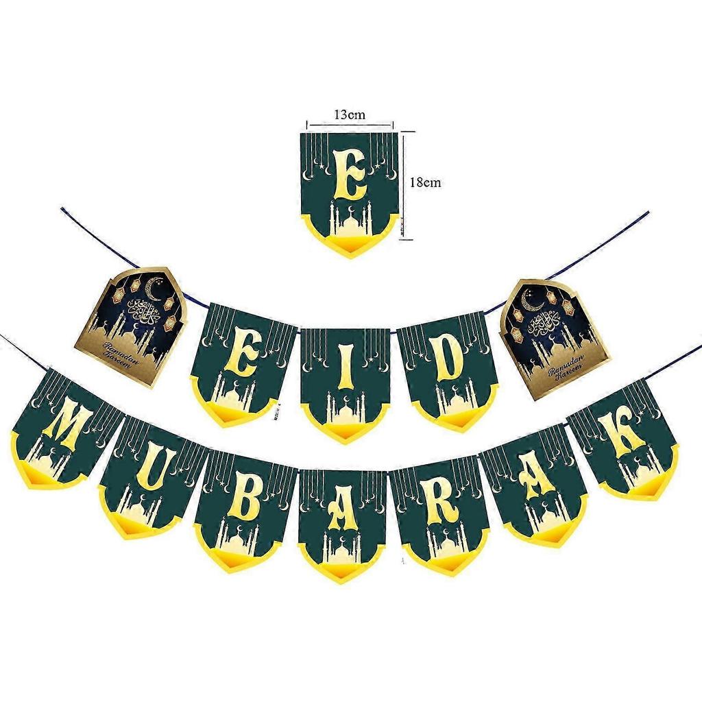Eid Mubarak for Banner Moon Star Castle Pull Flag 5m Bunting Garland Ornament for Ramadan Party Wall Door Fireplace Deco