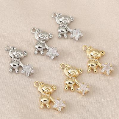 Colorfast 18K Gold Plated Copper Star Bear Zircon Pendant for DIY Jewelry