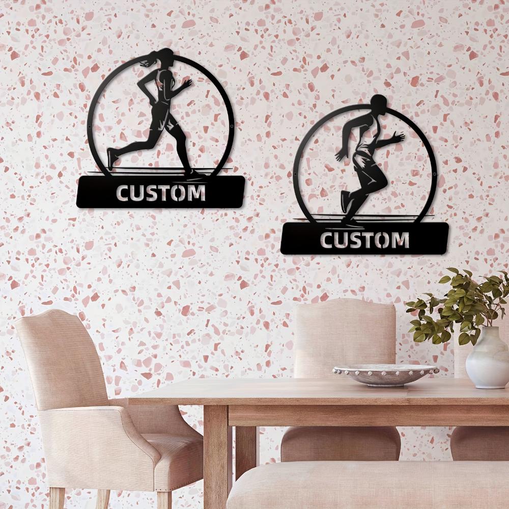 Unique 1pc Custom Metal Wall Art Running Boys Girls Personalised Name Sports Enthusiast Decor