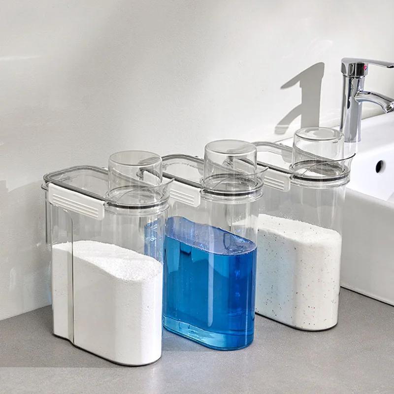 3L Transparent Laundry Detergent Dispenser Airtight Detergent Powder Bleach Softener Storage Containers Laundry Room Organizer