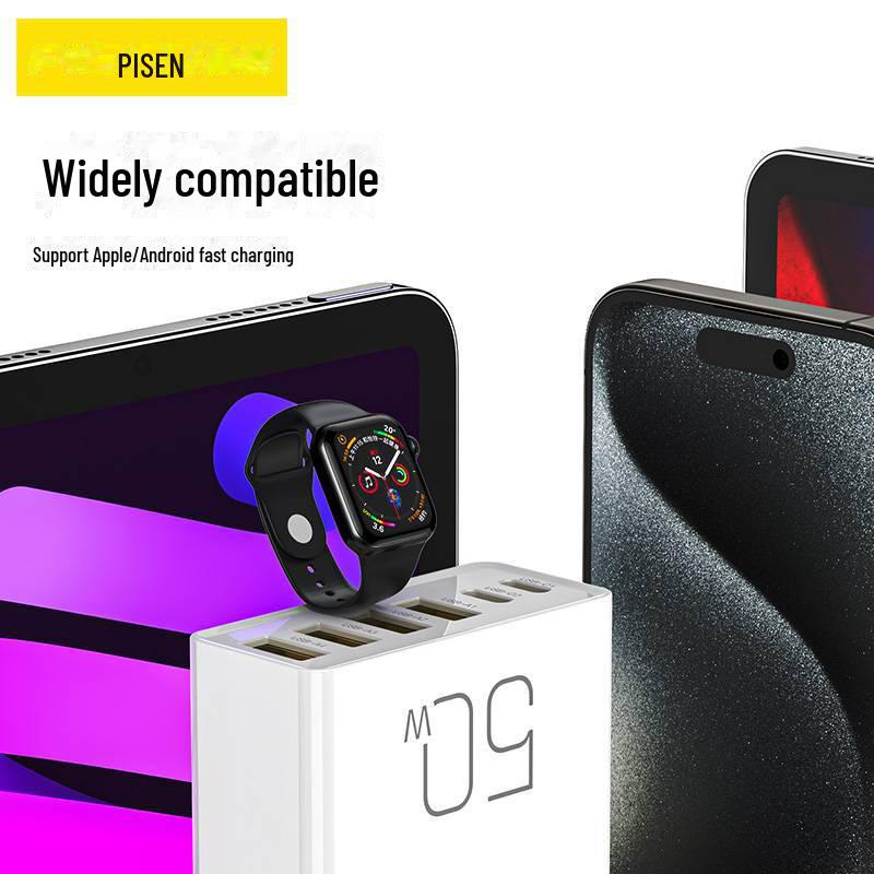 PISEN 50W Multi-Port Fast Charger: Compact, Portable Socket for Home & Office