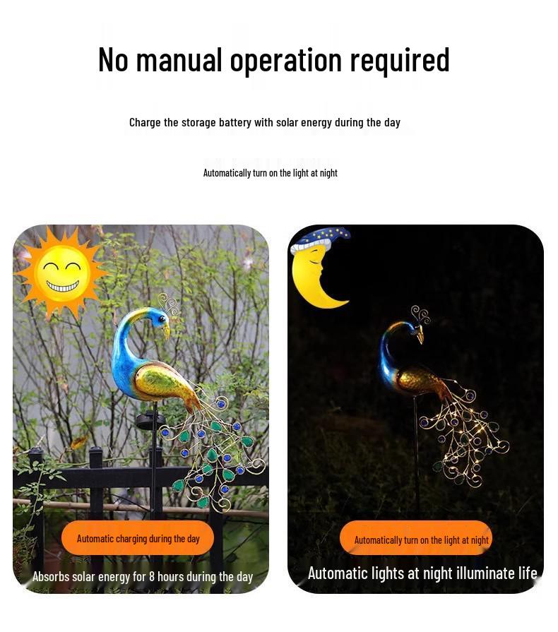 Waterproof LED Solar Peacock Lawn Light: Metal Art Garden Decoration