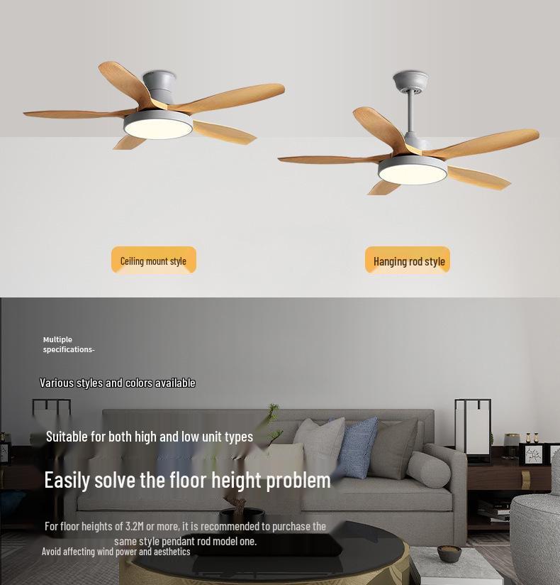 Nordic Retro Chandelier with Variable Frequency Fan Light for Living Room and Restaurant - ETL Certified