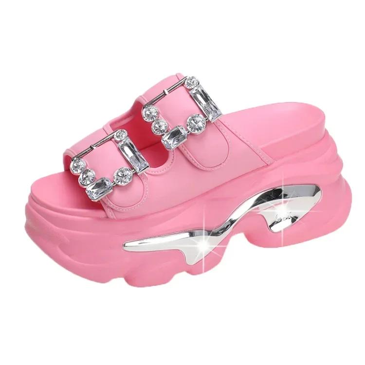 Fashion New Summer Women Slippers Flip-Flops Ladies Beach Bling Shoes Wedge Heels Shoes Woman High Platform Slippers Outside Sandals 8CM