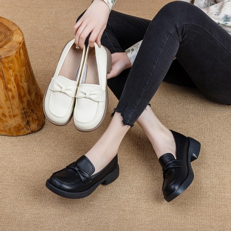Loafers Women's Shoes 2025 New Large Size British Style Spring and Autumn Pedals Comfortable Soft Bottom Flat Bottom Non-slip Single Shoes Leather Sh