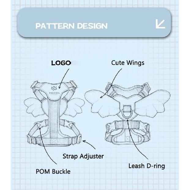 Luxurious Angel Wings Puppy Harness Set Lightweight Adjustable POM Buckle Pet Vest Chest Strap for Small Dog Cat Daily Walking