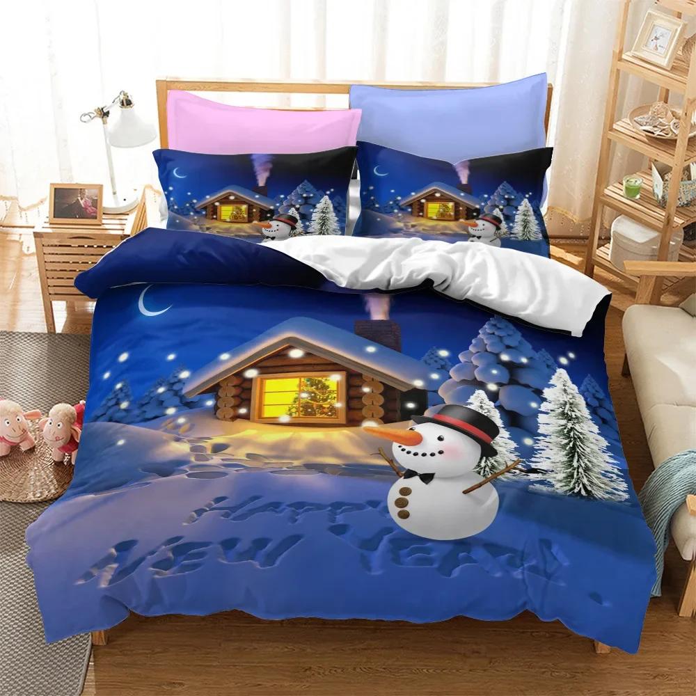 Vrolijk Kerstfeest 3D Geprint Dekbedovertrek Kussensloop Beddengoed Set Twin Full King voor Kinderen Volwassenen Slaapkamer