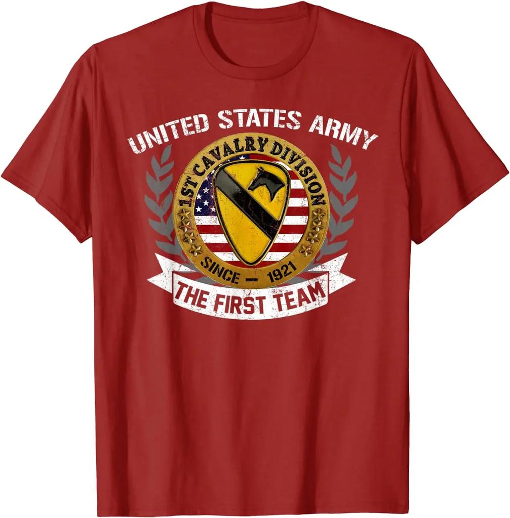 T-shirt Unisex Veterano Esercito USA 1ª Divisione di Cavalleria Aerea Manica Corta Casual 100% Cotone Girocollo Magliette Estive
