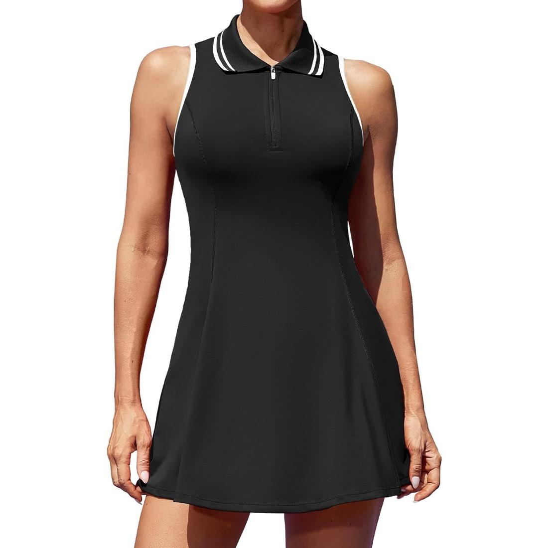 

Теннисное платье Charmleaks Теннисные платья для гольфа со встроенными шортами и карманами Спортивные платья на молнии с воротником-поло M чёрный