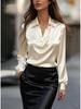 Autumn 2025 European & American Satin V-Neck Long-Sleeve Blouse - Women's Fashion
