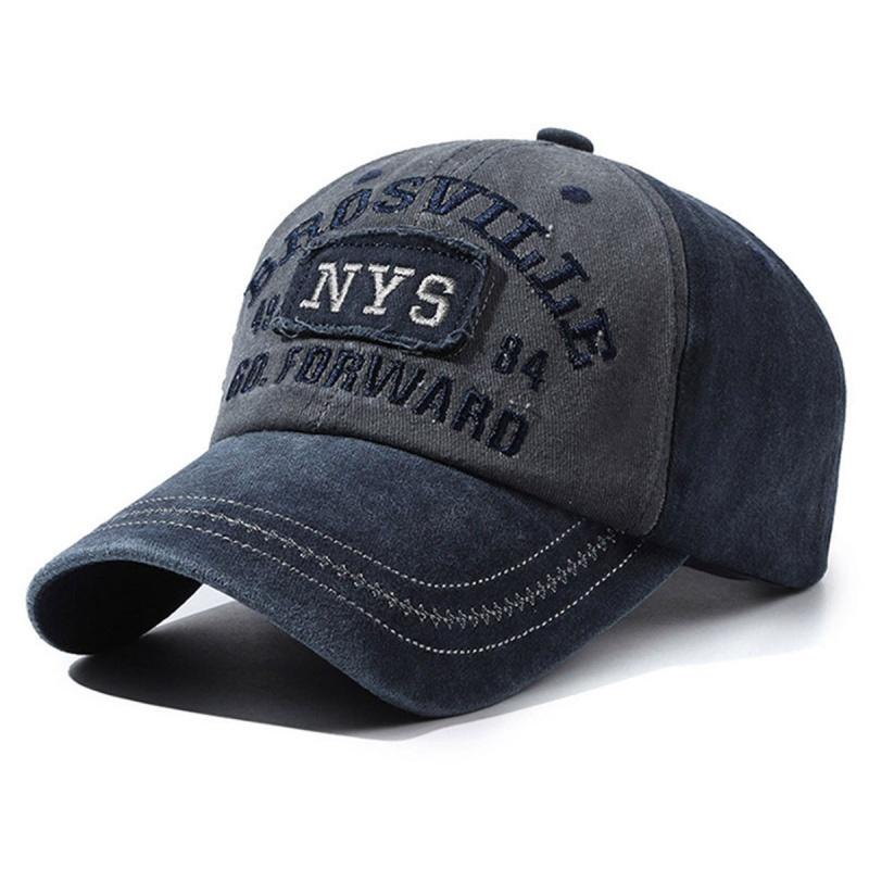 Spring Summer Men Baseball Cap Casual Distressed Washed Cotton Letter Embroidered Cap Bent Brim Dome Casual Sun Protection Hat