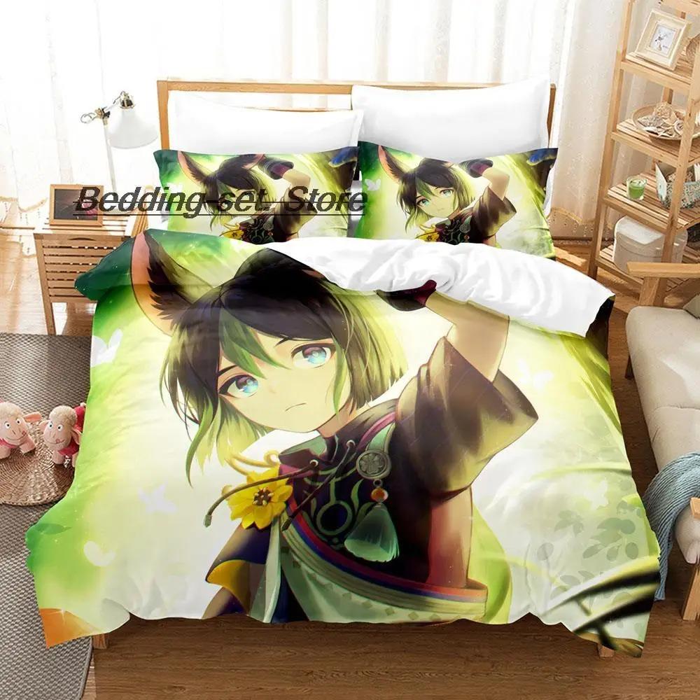 Kawaii Genshin Impact Tighnari Set da letto Singolo Piazza e Mezzo Matrimoniale Queen King Set da letto per camera da letto per adulti e bambini Set copripiumino