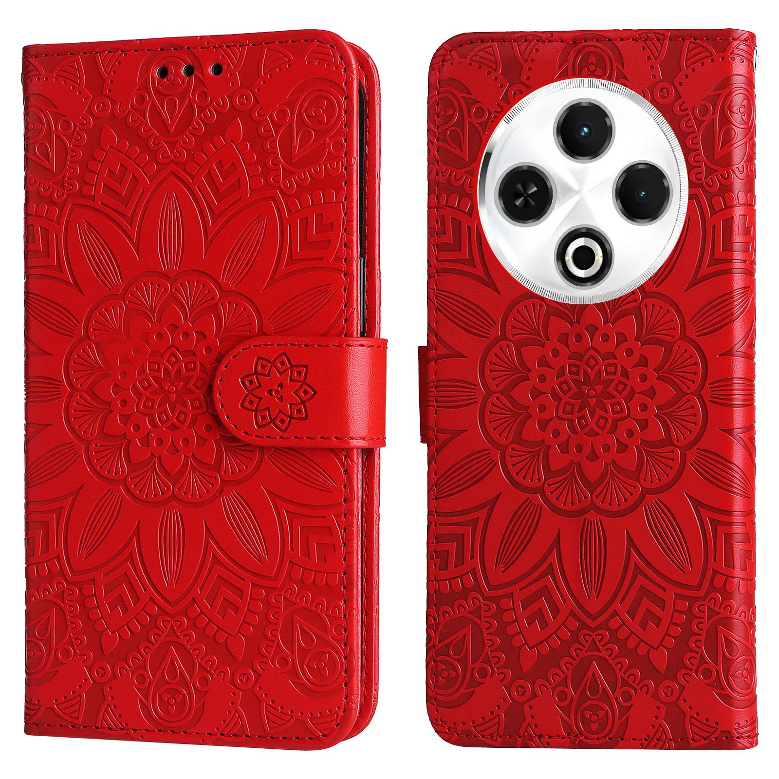 

Для TECNO Spark 30 4G Чехол Кожаный кошелек с оттиском подсолнуха Чехол для телефона Red