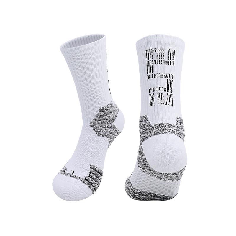 Summer Elite Men's Anti-slip Mid-calf Sports Socks: Durable, Thick, Towel Bottom, Perfect for Basketball & Cycling.