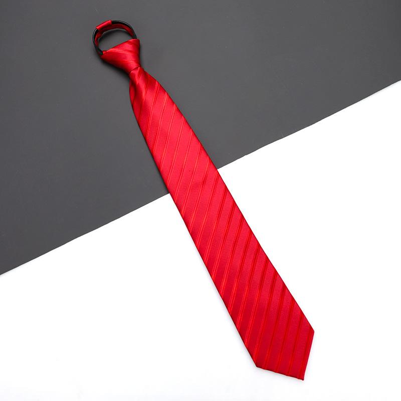 Men'S And Women'S Red Zip-Up Tie Groom Business Dress Wedding Korean Version Lazy No Striped Tie