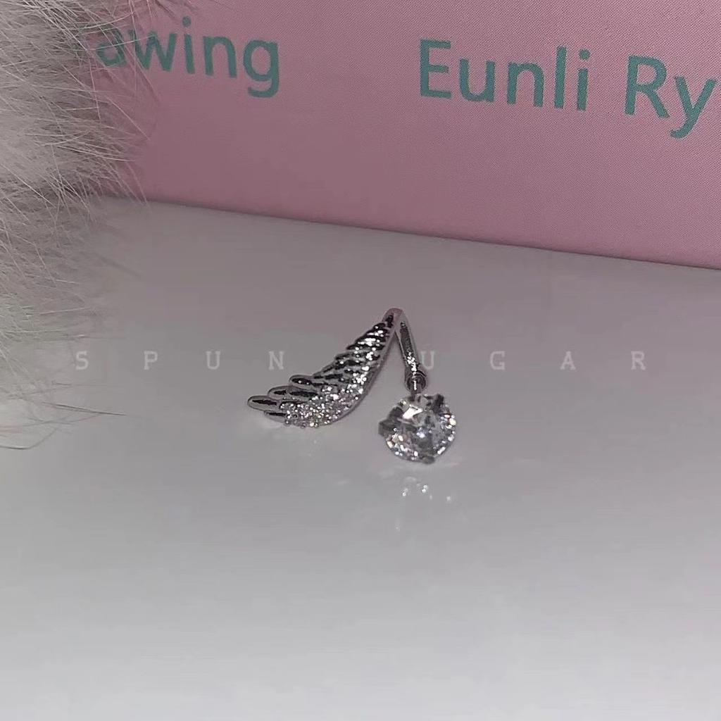 Fashion Shiny Zircon Inlay Angel Wings Stainles Steel Piercing Stud Earring for Women Korean Charm Jewelry Accessories Y2K Gifts