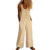 Lässiger ärmelloser lockerer Jumpsuit mit Taschen und verstellbaren Trägern für Damen, lange Länge.