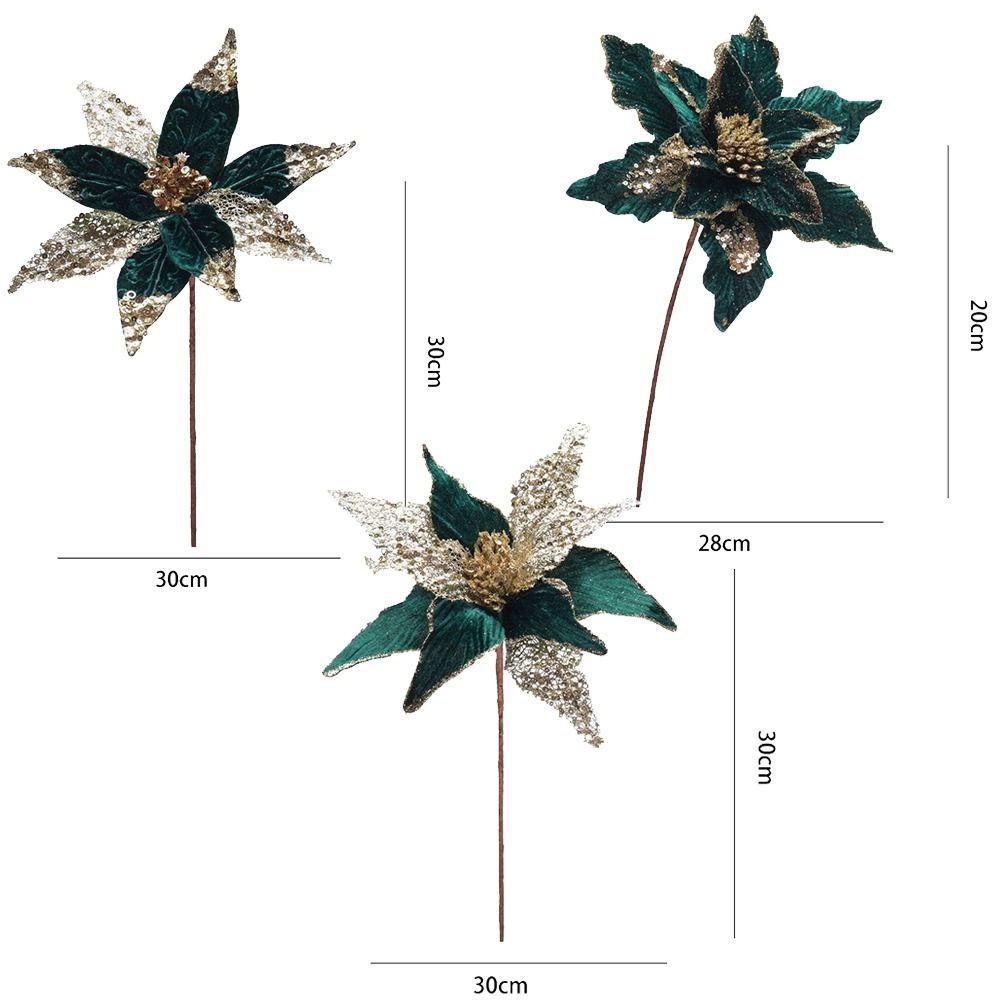 Glitter Christmas Glitter Artificial Flowers Large 30cm with Stems Xmas Tree Flowers Ornaments Cute Creative