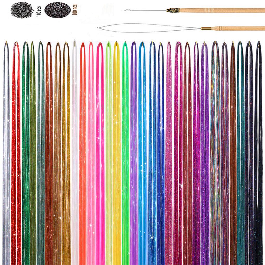 Gold Laser Tinsel Hair Extensions - Shiny Metal Wire, Colorful and Seamless.