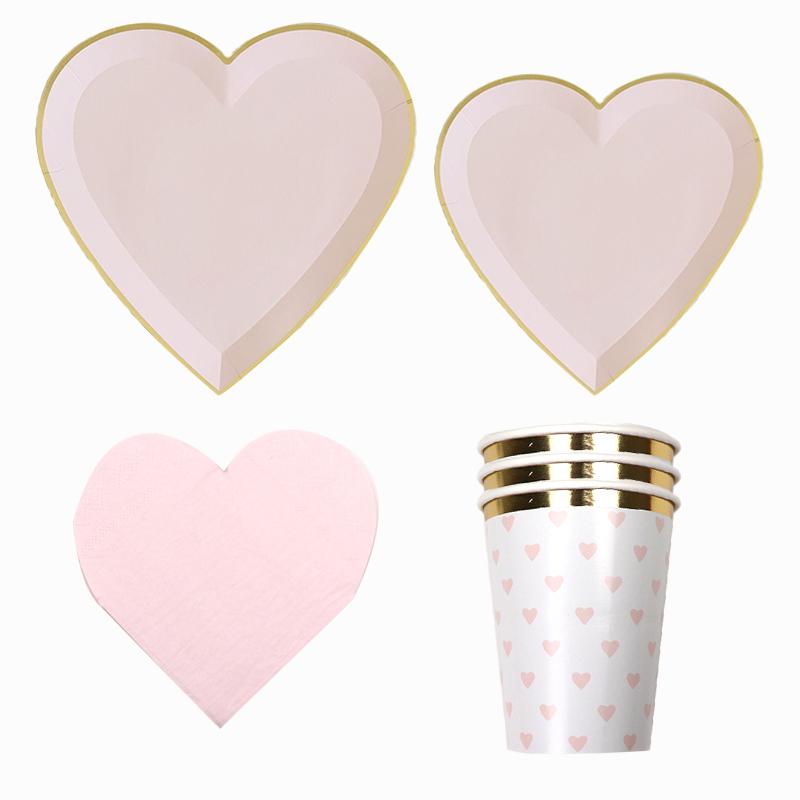 8pcs Valentine's Day Disposable Tableware Disposable Paper Plate Cute Pink Love Shape for Wedding Birthday Decor Party Supplies
